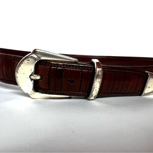 Mezlan Brown Leather Belt Size 34 Made in Spain Silver Western Buckle